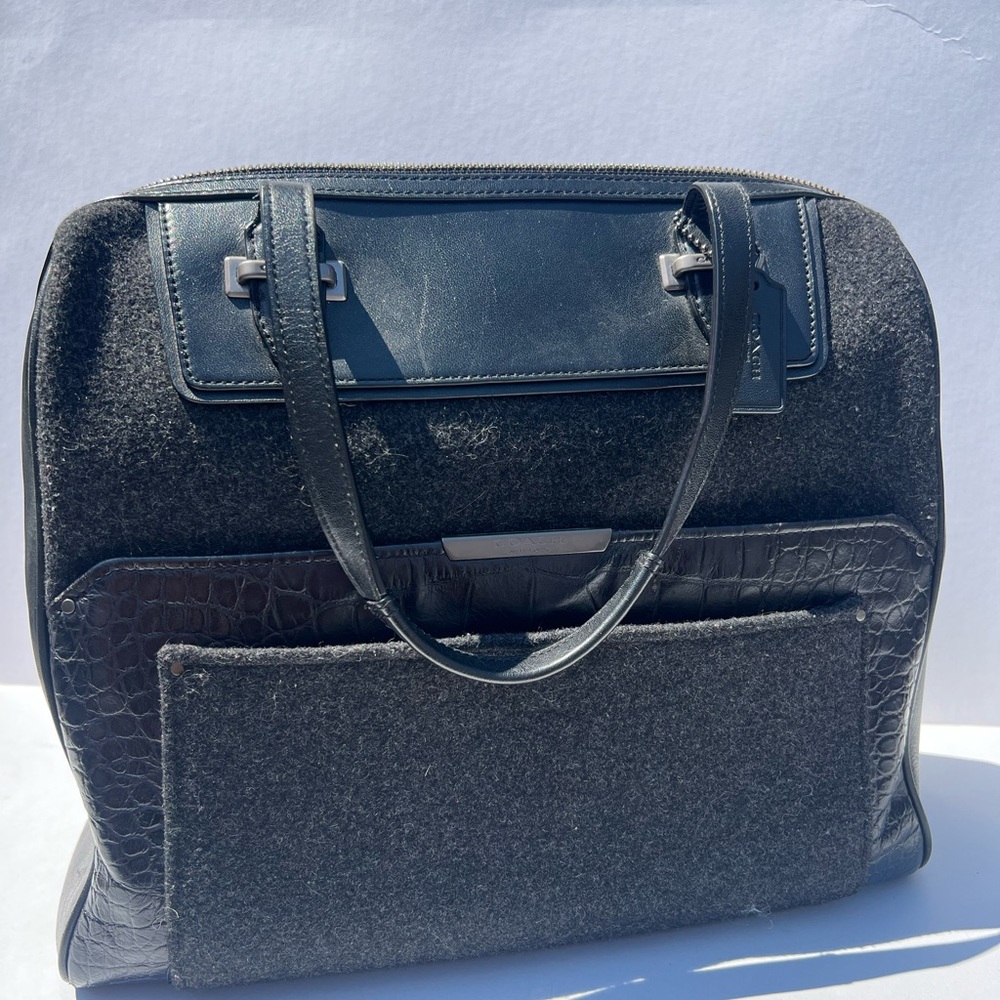 Coach Black Leather and Gray Wool Bag